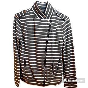 Market & Spruce Knit Moto, Gray & White Striped Jacket. Medium.